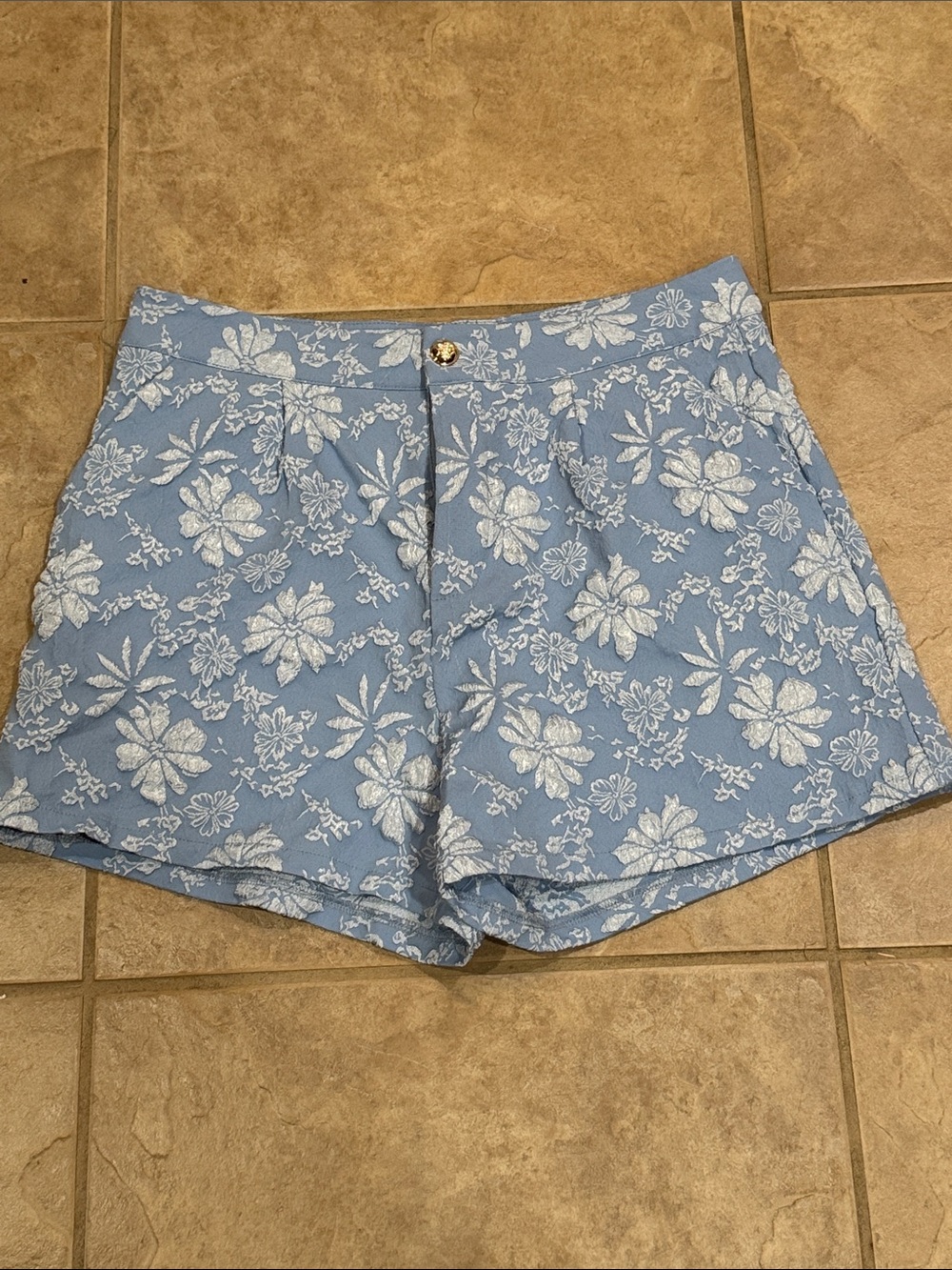 Women's Light Blue Floral Shorts. Size large